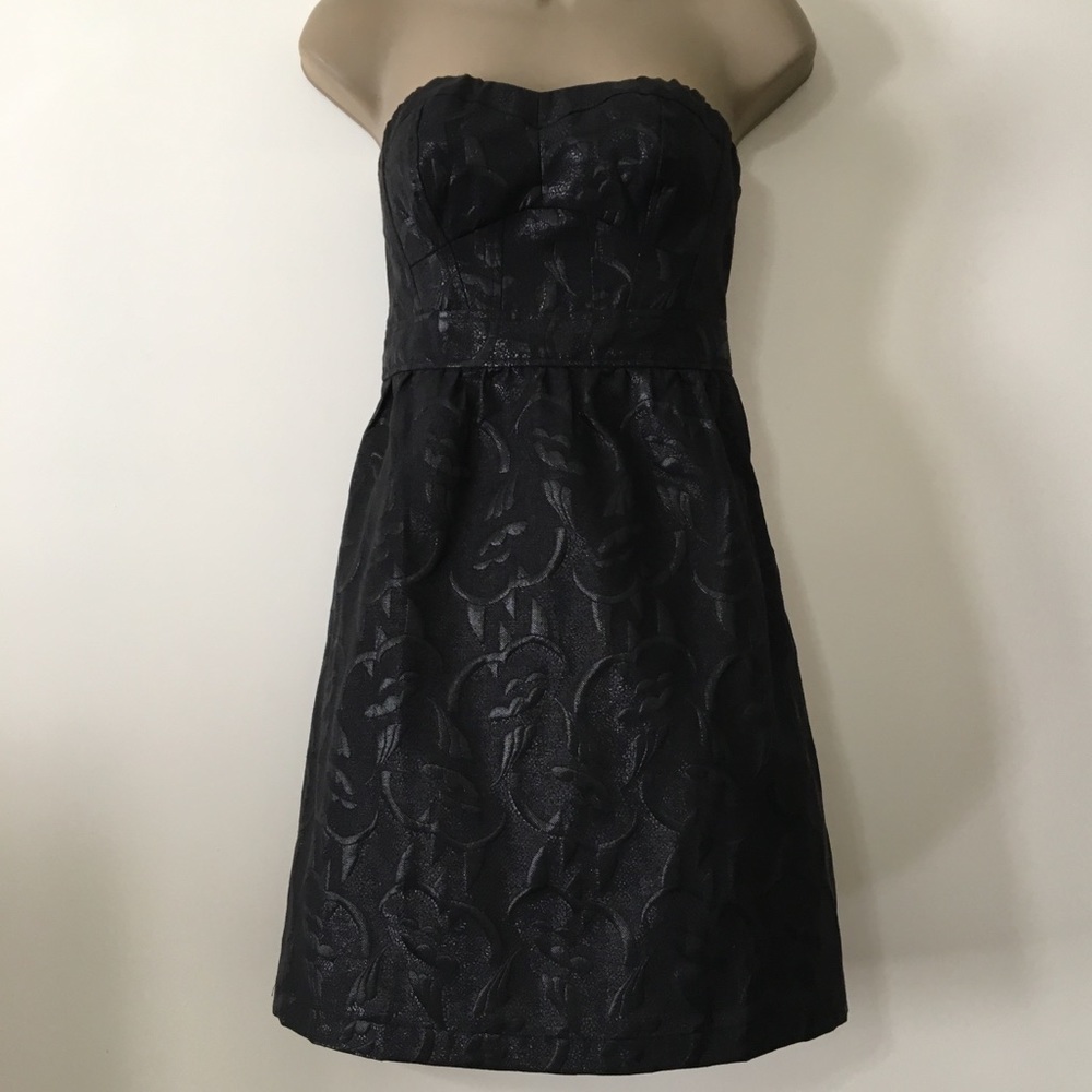 American Eagle Black Brocade Strapless Dress